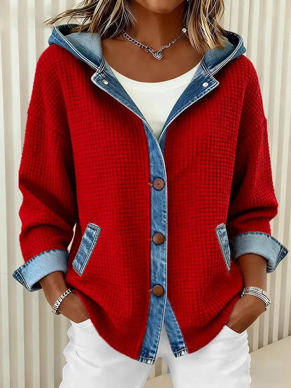 Women Spring/Fall Outerwear Vintage Printing Plaid Long Sleeve Hoodie Jacket
