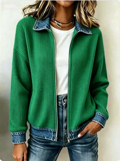 Women Spring/Fall Outerwear Casual Contrast Stitching Long Sleeve Shawl Collar Jacket