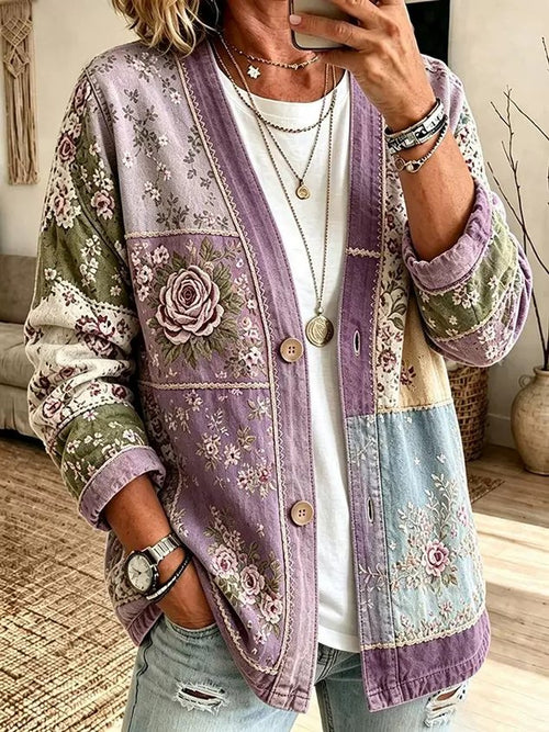 Women Spring/Fall Outerwear Casual Printing Floral Long Sleeve Jacket