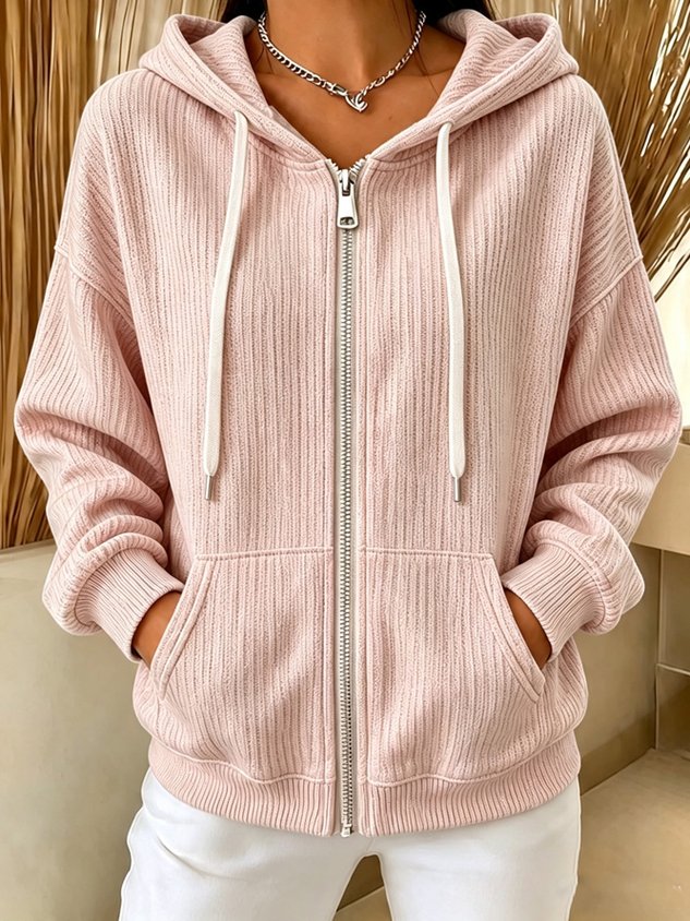 Women Spring/Fall Outerwear Casual Plain Long Sleeve Hoodie Jacket