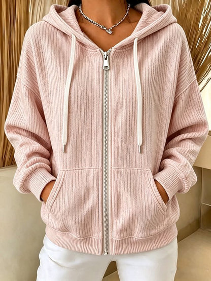 Women Spring/Fall Outerwear Casual Plain Long Sleeve Hoodie Jacket