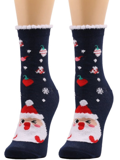 Women's Christmas Socks Santa Claus Elk Christmas Tree Snowman Snowflake Striped Gift Mid-tube Fur Socks
