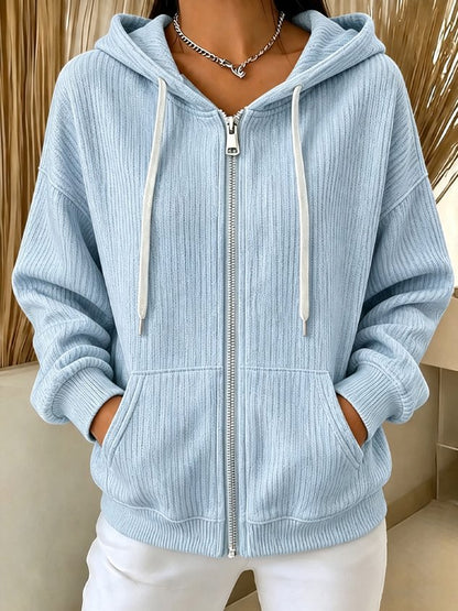 Women Spring/Fall Outerwear Casual Plain Long Sleeve Hoodie Jacket