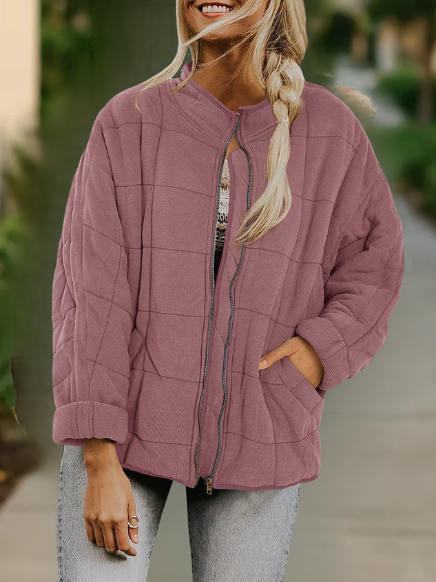 Women Spring/Fall Outerwear Casual Split Joint Plain Long Sleeve Stand Collar Jacket