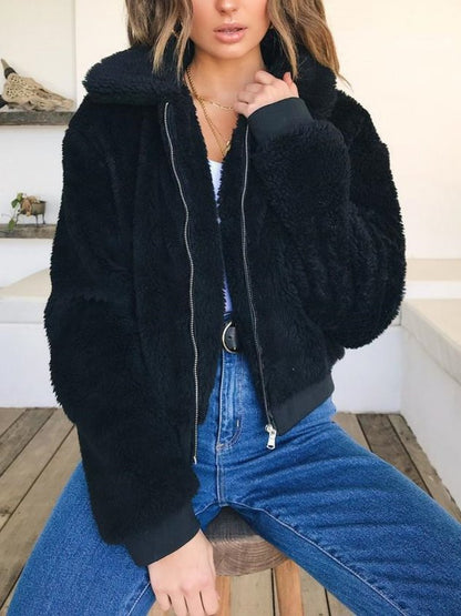 Women Spring/Fall Outerwear Casual Split Joint Plain Long Sleeve Shawl Collar Jacket