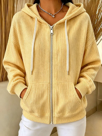 Women Spring/Fall Outerwear Casual Plain Long Sleeve Hoodie Jacket
