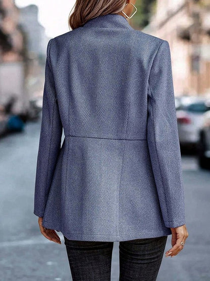 Women Spring/Fall Outerwear Casual Split Joint Geometric Long Sleeve Shawl Collar Jacket