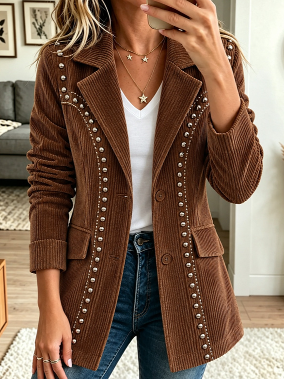 Women Spring/Fall Outerwear Vintage Geometric Long Sleeve Lapel Collar Jacket