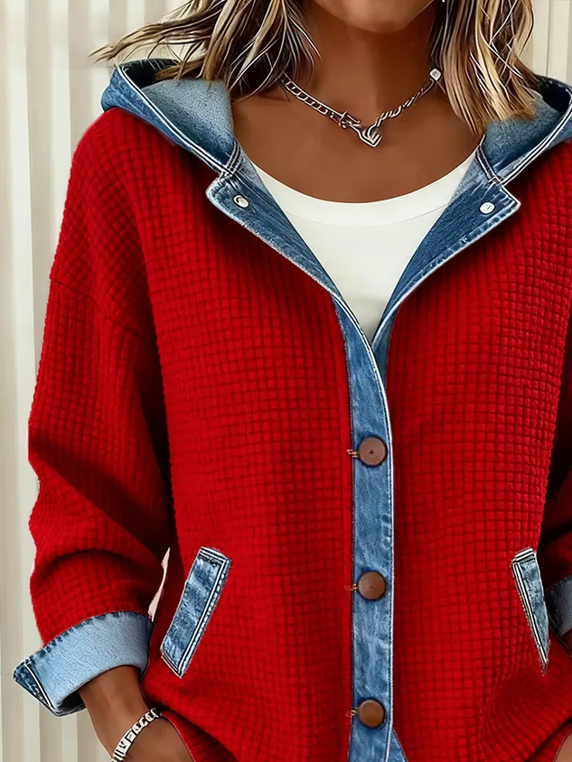 Women Spring/Fall Outerwear Vintage Printing Plaid Long Sleeve Hoodie Jacket