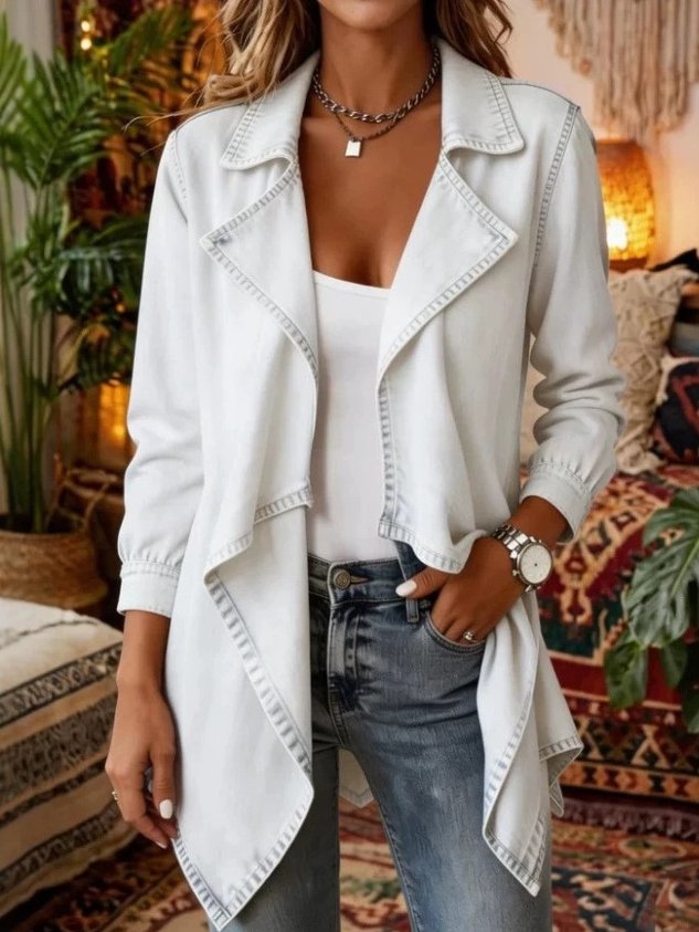 Women Spring/Fall Outerwear Vintage Plain Long Sleeve Lapel Collar Jacket