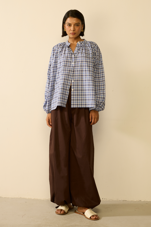 Bailey Oversized Shirt : Cerulean checks