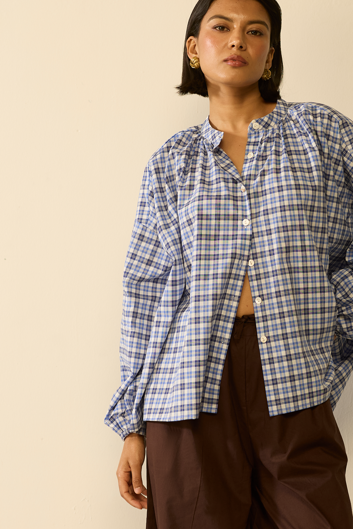Bailey Oversized Shirt : Cerulean checks