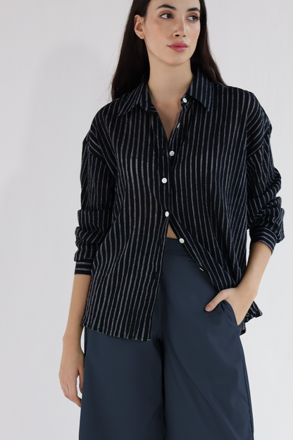 Martina Oversized Shirt : Black Stripes
