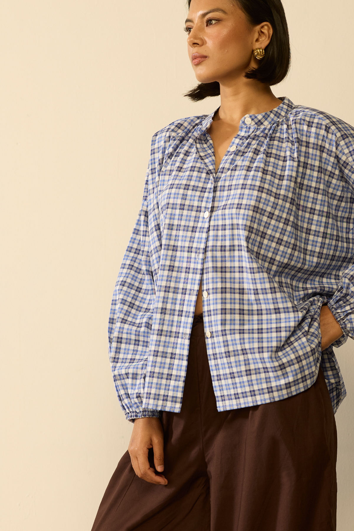 Bailey Oversized Shirt : Cerulean checks