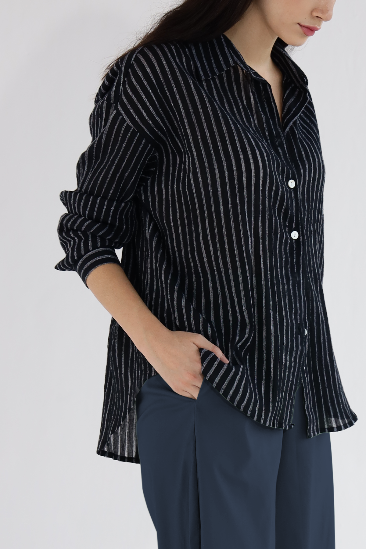 Martina Oversized Shirt : Black Stripes