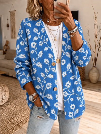 Women Spring/Fall Outerwear Casual Printing Floral Long Sleeve Jacket
