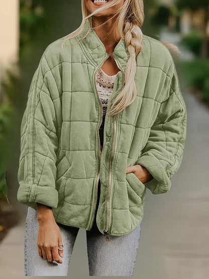 Women Spring/Fall Outerwear Casual Split Joint Plain Long Sleeve Stand Collar Jacket