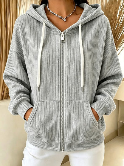 Women Spring/Fall Outerwear Casual Plain Long Sleeve Hoodie Jacket