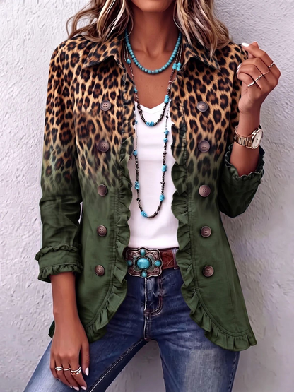 Women Spring/Fall Outerwear Vintage Ombre Long Sleeve Shawl Collar Jacket