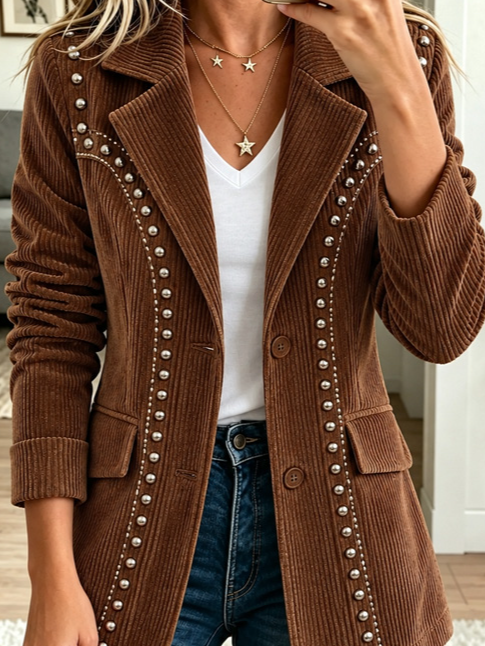Women Spring/Fall Outerwear Vintage Geometric Long Sleeve Lapel Collar Jacket