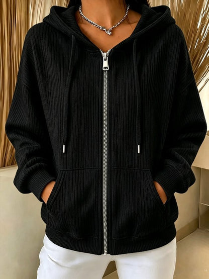 Women Spring/Fall Outerwear Casual Plain Long Sleeve Hoodie Jacket