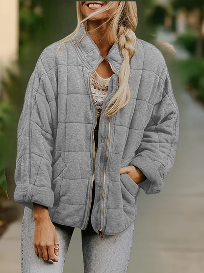 Women Spring/Fall Outerwear Casual Split Joint Plain Long Sleeve Stand Collar Jacket