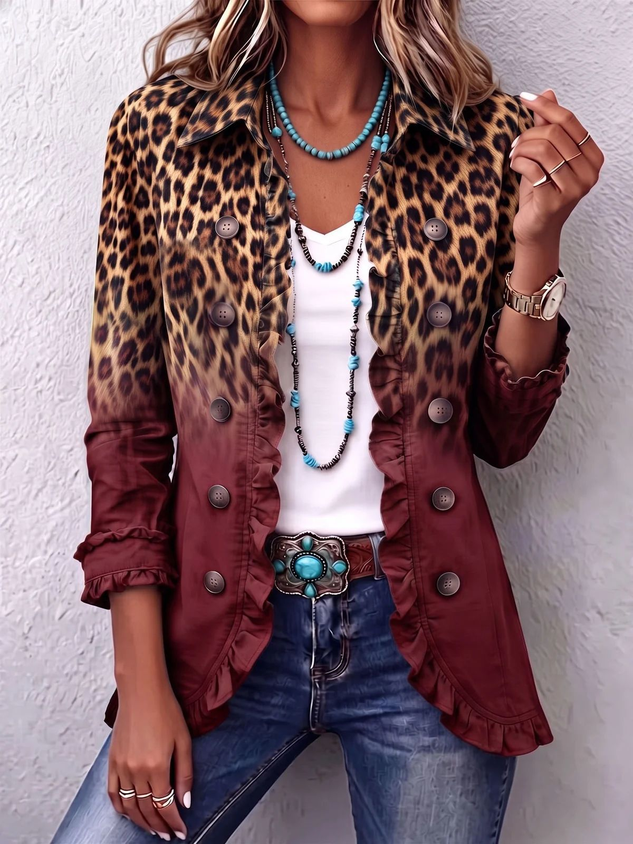 Women Spring/Fall Outerwear Vintage Ombre Long Sleeve Shawl Collar Jacket