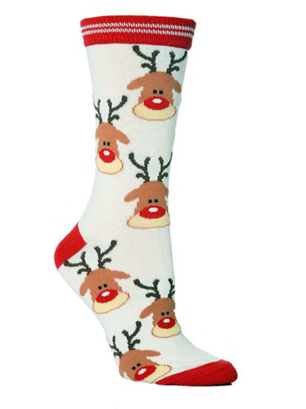 Womens Christmas Color Mid Tube Cotton Socks